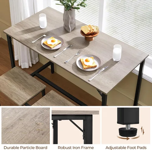 Miniatura 5 de Yaheetech Juego de mesa de comedor de 3 piezas, juego de mesa de pub industrial de 47.5 pulgadas, mesa de cocina de altura de mostrador