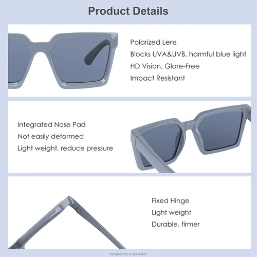 Miniatura 4 de COCOSAND Lentes de sol polarizados para niños, protección UV 400, retro, cuadrados, futuristas, para jóvenes, adolescentes, niños y niñas de 5 a 12