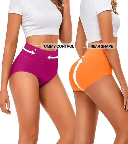 Miniatura 3 de ASIMOON Ropa interior para mujer, de algodón, con control de abdomen, cintura alta, talla grande, cobertura completa, pantaletas, paquete
