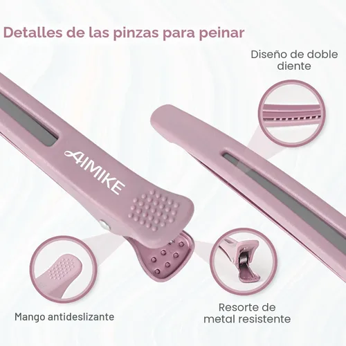 Miniatura 4 de AIMIKE Pinzas para seccionar el cabello con banda de silicona - 6 piezas, sin arrugas, con pico de pato para peinar, cortar y rodillos