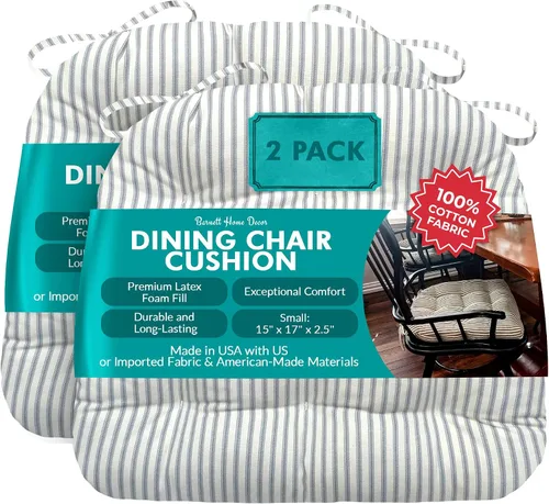 Miniatura 82 de Barnett Home Decor Ticking Stripe Berlin Blue - Almohadilla para silla de comedor con lazos, tamaño mediano 18, relleno de espuma de látex, lavable