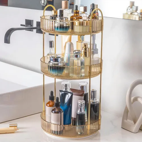 Miniatura 8 de INVSSENE - Organizador de maquillaje giratorio de 360°, soporte giratorio para baño, estante de almacenamiento para cosméticos de gran capacidad, se