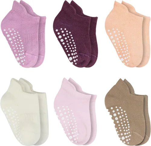 Calcetines tobilleros antideslizantes para bebés, 6 pares, suela antideslizante, calcetines de algodón sin costuras para niños y niñas