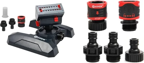 Miniatura 9 de Eden 95124 Mini aspersor oscilante turbo ajustable de 4 vías con juego de inicio de conexión rápida, cubre hasta 4,069 pies cuadrados base pesada