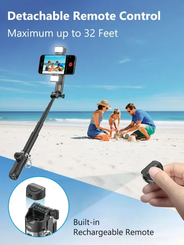 Miniatura 5 de USKEYVISION Palo selfie de bolsillo magnético para iPhone con luz para MagSafe 4 en 1, trípode portátil de bolsillo para iPhone y Android