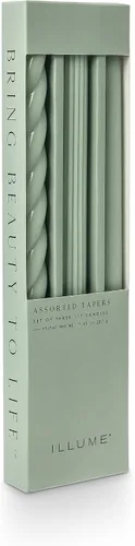 Illume Beautifully Done Velas Cónicas Sin Aroma Surtidas Paquete de 3, Verde Salvia