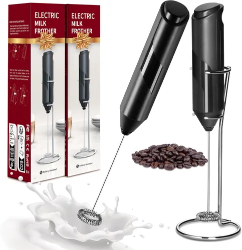 Miniatura 10 de YSSOA Espumador de leche eléctrico de mano con soporte de acero inoxidable, mezclador de bebidas batidor a pilas para café, frappé, latte, matcha