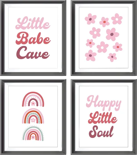 Miniatura 5 de Póster bohemio de Little Babe Cave Happy Little Soul para habitación de niños, bebés, niñas, sala de juegos, guardería, decoración retro de flores