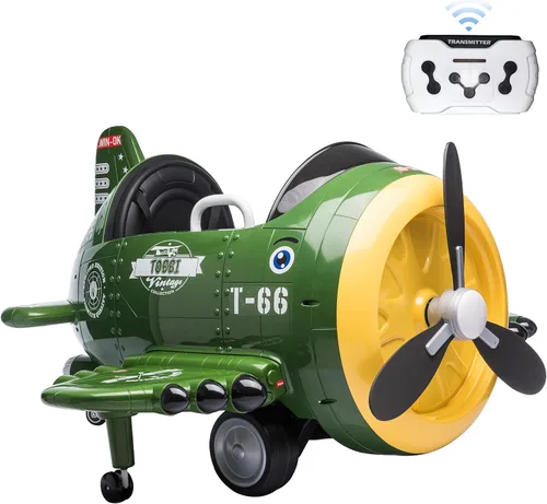 Avión de juguete eléctrico para niños TOBBI con batería de 12V, vehículo eléctrico para niños, avión de juguete con control remoto/sonido de Verde