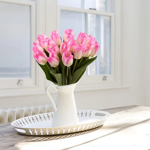 Miniatura 6 de 20 tulipanes artificiales de tacto real de flores artificiales hidratantes para decoración de fotografía, decoración del hogar, jardín, boda