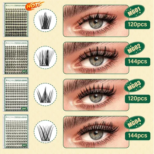 Miniatura 5 de KEYYOU Lash Manga, racimos de pestañas de 0.315 a 0.709 pulgadas, extensiones de pestañas naturales para bricolaje con banda fina suave (MG03)