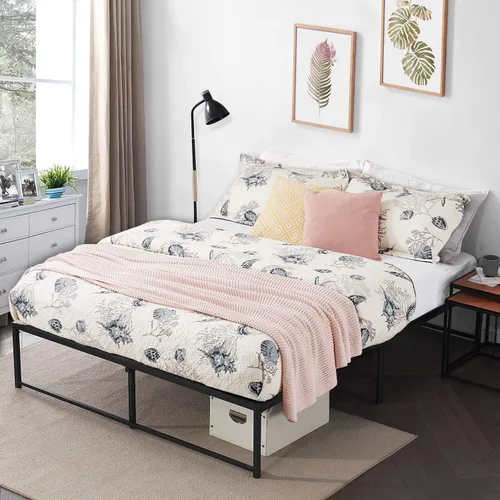 Miniatura 12 de VECELO - Base de cama metálica tamaño matrimonial de 14 pulgadas, moderna (juego de 2)