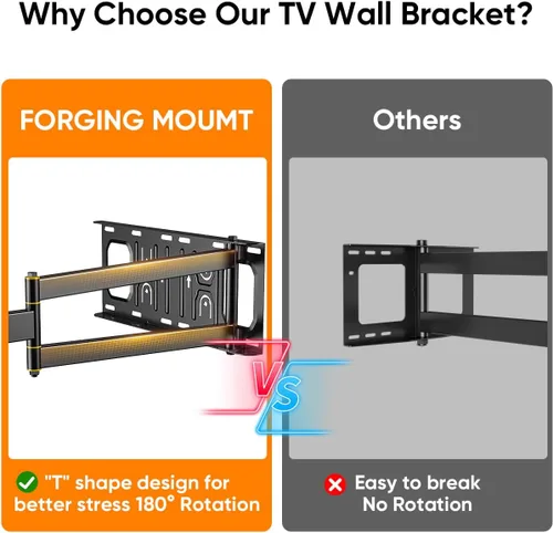 Miniatura 6 de FORGING MOUNT Soporte de TV de esquina con brazo largo de 25.6 pulgadas, soporte vertical vertical de pared para TV de movimiento completo, soporte