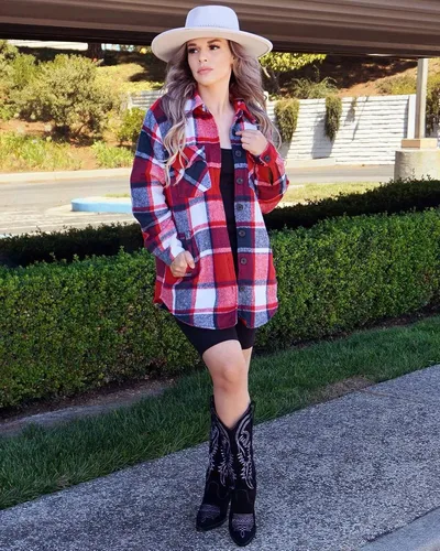Miniatura 3 de GRAPENT Chaqueta acolchada con botones a cuadros de gran tamaño para mujer