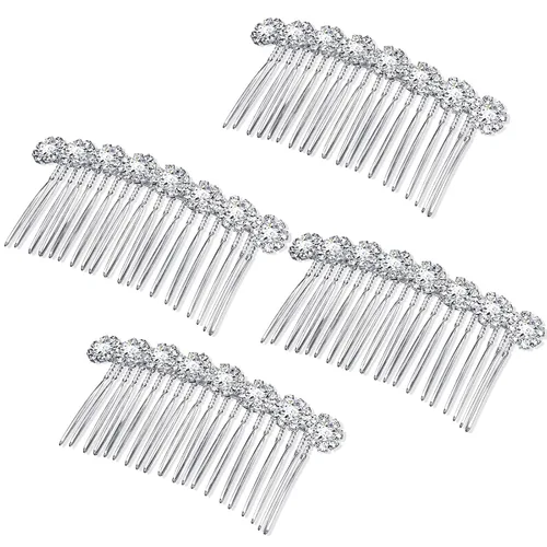 Miniatura 8 de Geosar 4 peines laterales de aleación de diamantes de imitación para el cabello, clips de flores de cristal, peine de boda, clips de joyería