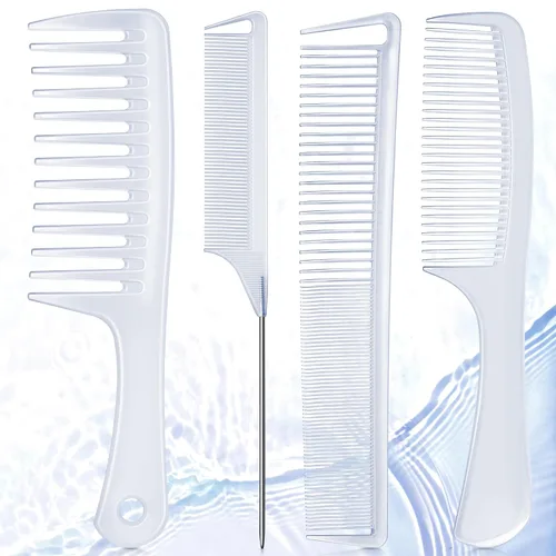 Miniatura 9 de SALON SILK 4 piezas Juego profesional de peines, peines de cola de rata de dientes anchos y finos, juego de corte y peinado para trenzado, barbero
