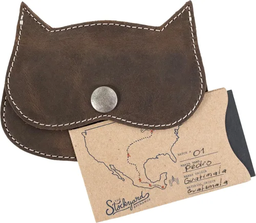 Miniatura 56 de Hide & Drink, Cartera en forma de gato, bolsa para monedas, soporte para dinero, accesorio de viaje, cuero de grano completo, hecho a mano, Negro