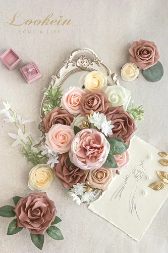 Miniatura 2 de Lookein Flores artificiales para decoración de boda, ramo de novia, centros de mesa, coronas de flores, decoración del pasillo, decoración