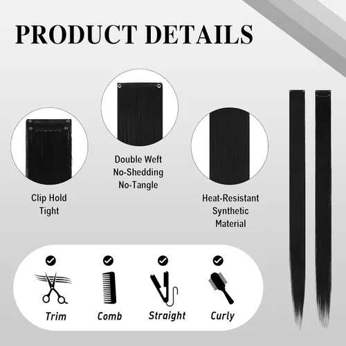 Miniatura 3 de Sofeiyan 10 extensiones de cabello sintético lacio de colores con clip de 22 pulgadas, para mujeres, niños y niñas, para Halloween, Navidad