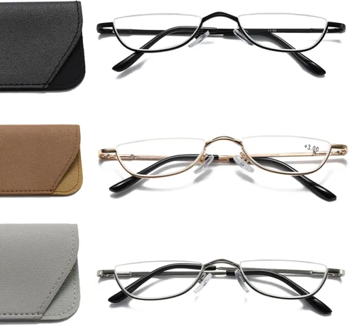 Miniatura 8 de Viseng Gafas de lectura de medio marco para mujer y hombre, lentes de media luna delgadas, lectores de metal con montura semi desmontable +1.0