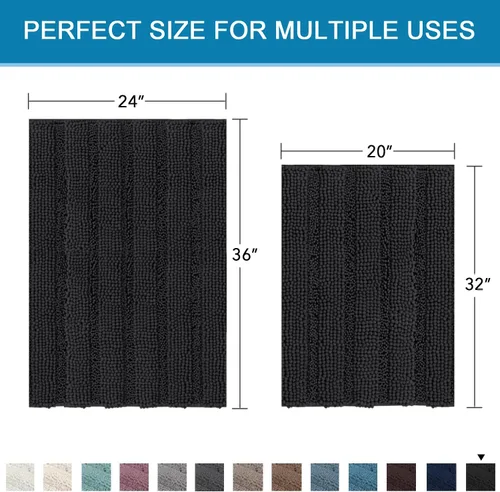 Miniatura 510 de H.VERSAILTEX Alfombras de baño para cuarto de baño, antideslizantes, tapetes de baño extragruesos, de felpilla, a rayas, alfombra de 20" x 32
