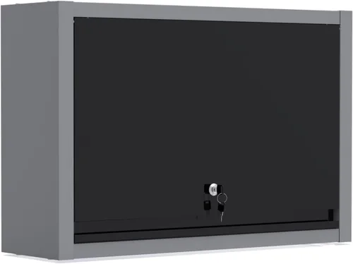 Miniatura 4 de JZD Armario de pared de metal con estante extraíble, armario colgante con cerradura con puerta que se abre hacia arriba, para cocina, almacén