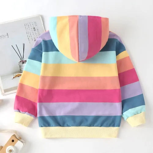 Miniatura 7 de Julerwoo Sudaderas de algodón para niñas con cremallera completa, con estampado de arcoíris y unicornio, 2-12 años