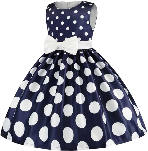 Miniatura 3 de Vestido vintage de lunares para niñas pequeñas vestido de princesa Rockabilly Dot para niñas blanco 5-6 años