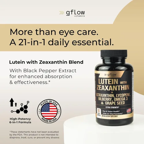 Miniatura 2 de gflow vitamins Suplementos de luteína y zeaxantina, vitaminas avanzadas para los ojos con astaxantina, Omega 3, resveratrol, arándano, licopeno