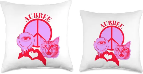 Miniatura 3 de Aubree Name Personalized Peace and Karma Co. Aubree - Almohada personalizada con el nombre "I Love Retro Cat Mom", 16 x 16 pulgadas, multicolor