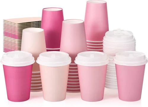 Miniatura 13 de Patelai 48 piezas de tazas de café desechables de 12 onzas con tapas y asas al por mayor, taza de papel aislada para chocolate caliente para bebidas