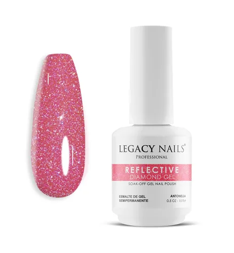 LEGACY NAILS Esmalte de uñas de gel profesional reflectante de cobertura completa, altamente pigmentado, gel reflectante con purpurina (reflectante,