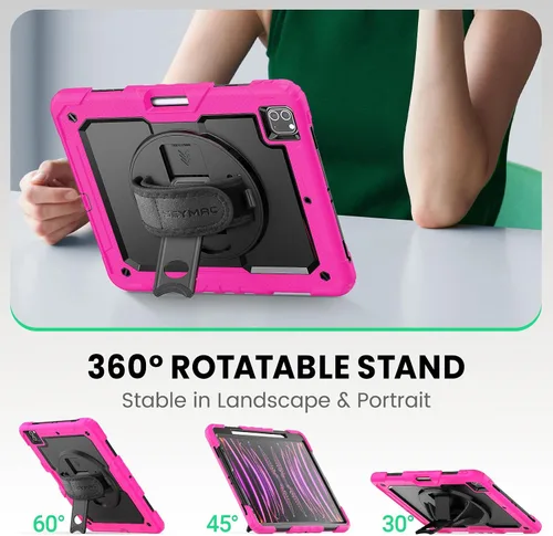 Miniatura 4 de SEYMAC Funda para iPad Pro 12.9 2022/2021/2020/2018, resistente protección a prueba de golpes con protector de pantalla, soporte giratorio de 360°