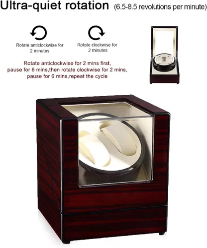 Miniatura 4 de Uten Caja automática para reloj de madera, caja de almacenamiento de reloj de lujo, enrollador de reloj doble con motor silencioso, 4 modos