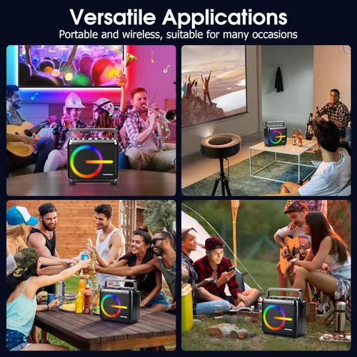 Miniatura 8 de Máquina de karaoke, altavoz Bluetooth con 2 micrófonos inalámbricos, amplificador de voz portátil, sistema PA para adultos y niños con luces LED