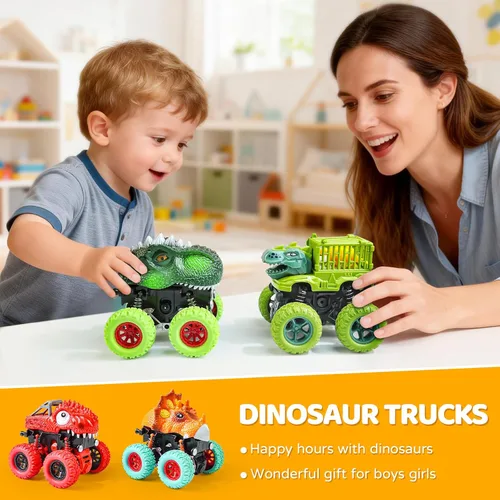 Miniatura 6 de Beestech Juguetes de dinosaurio para niños de 2, 3, 4, 5 años, vehículos de monstruos de dinosaurio con fricción para empujar y tirar para niños