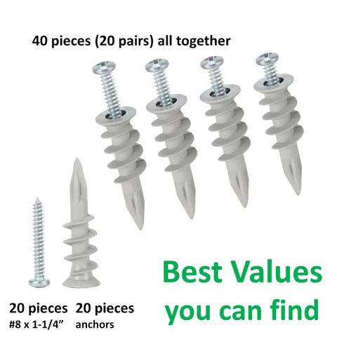 Miniatura 6 de Anclajes de plástico autoperforantes para paneles de yeso con tornillos, tornillos de expansión, 40 piezas (20 pares)