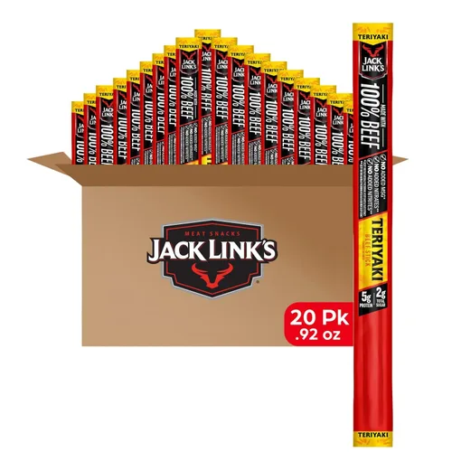 Jack Link's Palitos de Carne de Res, Teriyaki - Botana de Proteína, Palito de Carne con 5g de Proteína, Palitos de Carne Hechos con 100% Res, Apto