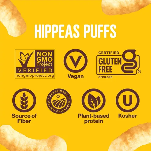 Miniatura 4 de Hippeas Chickpea Puffs, Cheddar blanco vegano, 1.5 onzas (paquete de 1), 0.25 onzas de proteína, 0.11 onzas de fibra, vegano, sin gluten