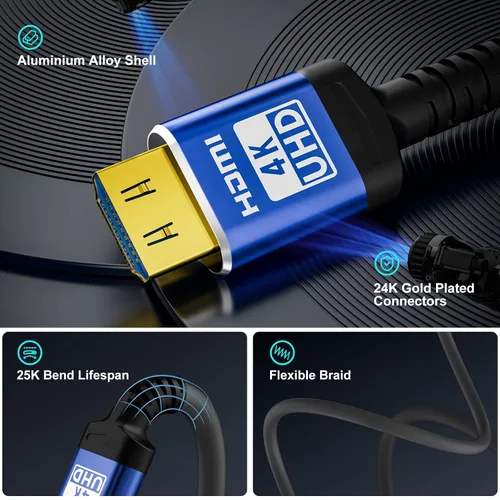 Miniatura 5 de Cables HDMI de 18 Gbps de 3 pies con conectores de agarre, cable flexible Ethernet 2.0 de ultra alta velocidad 4K @60Hz 4:4:4 HDR, HDCP2.2, ARC, 3D
