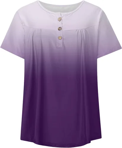 Miniatura 3 de Women Plus Size Gradient Printed V Neck Short Sleeve T Shirts Button Pullover Tank Tops Women Shirt Dress Button