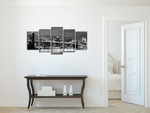 Miniatura 6 de Wieco Art Lienzo decorativo para pared con diseño de puente de Brooklyn de Nueva York, 5 paneles, arte de paisaje moderno, imágenes abstractas a
