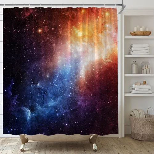 Cortina de ducha con diseño de galaxia, espacio exterior, estrellado, para hombres, niños, universo nebulosa, planeta, juego de decoración de baño,