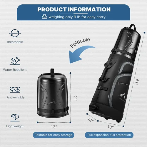 Miniatura 2 de UNIHIMAL Bolsa de viaje de golf con funda rígida de PC, tela Oxford resistente 1680D, bolsas de viaje para aerolíneas con ruedas, resistente al