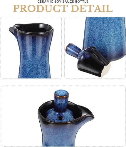 Miniatura 5 de Kichvoe Botella de condimento de cerámica de estilo japonés, recipiente de salsa de esmalte vintage para uso doméstico y restaurante, recipiente