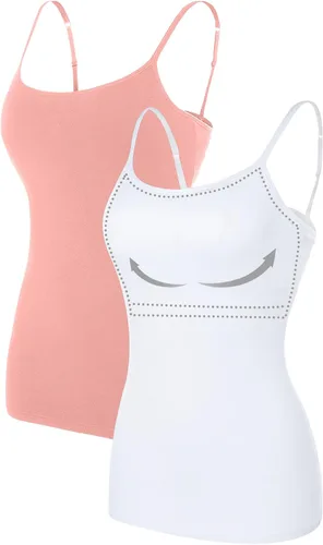 Miniatura 22 de Camisa Attraco de algodón, con tirantes estilo espagueti, con brasier incorporado, 2 paquetes, para mujer