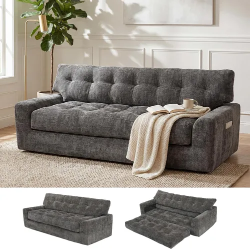 Miniatura 16 de MONVANE 55.5" Convertible Loveseat Sofa, 2-in-1 Boneless Sleeper Sofa Bed Futon Couch with Storage Pocket, Comfy Chenille Deep Seat Boneless Couch