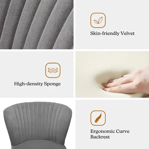 Miniatura 5 de Tina's Home Silla decorativa de terciopelo sin brazos, silla auxiliar pequeña tapizada moderna con patas doradas, cómoda y bonita silla con respaldo