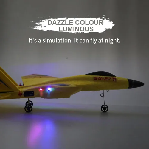 Miniatura 5 de Avión de combate amarillo SU-27 RC, avión de control remoto con vuelo de acrobacias, modelo de avión de espuma antichoque para adolescentes
