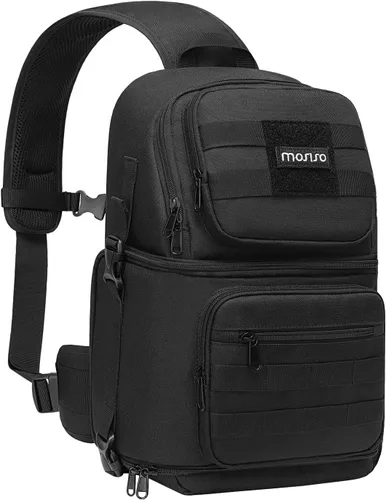 MOSISO Bolsa cruzada para cámara, DSLR/SLR/SLR/sin espejo, bolsa cruzada para cámara táctica con soporte para trípode e inserciones modulares Negro